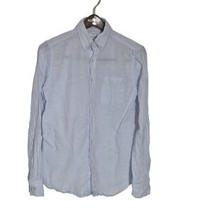 Porter & Ash Shirt Mens Small Blue 100% Linen Long Sleeve Button Down Preppy